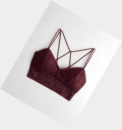 Burgundy Women's Hollister Strappy Longline With Removable Pads Bras | UK-629EJLS