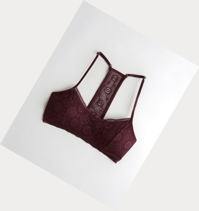 Burgundy Women's Hollister T-Back Scoop With Removable Pads Bras | UK-352DLNQ