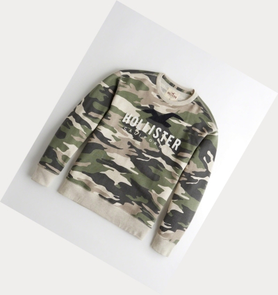 Camo Men's Hollister Logo Graphic Crewneck Sweatshirts | UK-329QORP