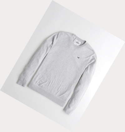 Cream Men's Hollister Lightweight Crewneck Sweaters | UK-427DTBI