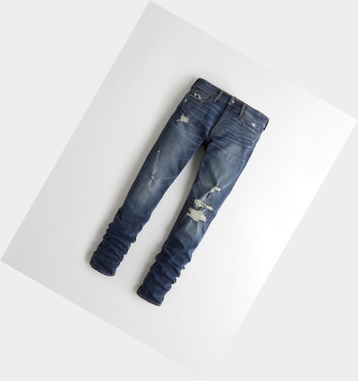 Dark Wash Men's Hollister Advanced Stretch Stacked Super Skinny Jeans | UK-756EFCS