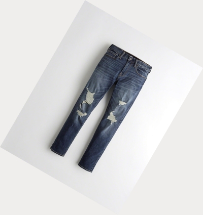 Dark Wash Men's Hollister Advanced Stretch Skinny Jeans | UK-825YJGE