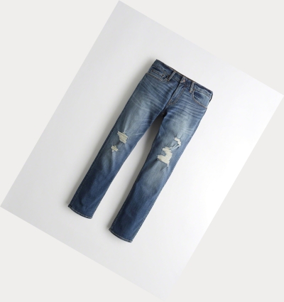 Dark Wash Men's Hollister Advanced Stretch Slim Straight Jeans | UK-865KVRG