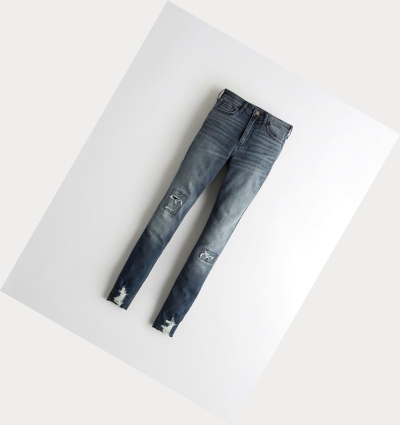 Dark Wash Women's Hollister Classic Stretch High-Rise Super Skinny Jeans | UK-259VGXJ