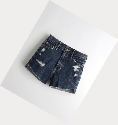 Dark Wash Women's Hollister Vintage Stretch Ultra High-Rise Denim Shorts | UK-985TKUX