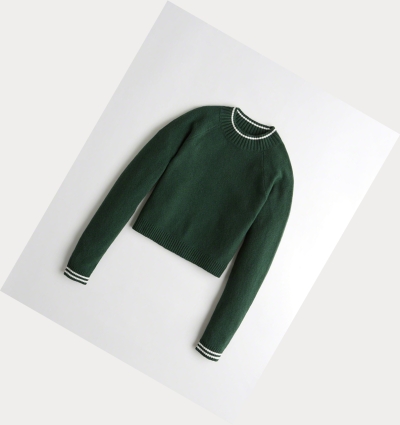 Green Women's Hollister Crop Crewneck Sweaters | UK-312DASU