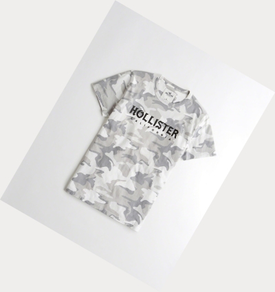 Grey Camo Men's Hollister Camo Logo Short Sleeve | UK-834KFTG