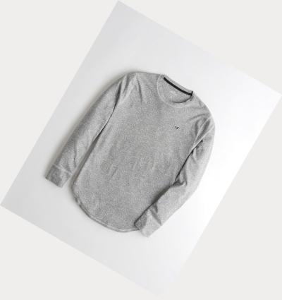 Grey Men's Hollister Curved Hem Long Sleeve | UK-160VFEN