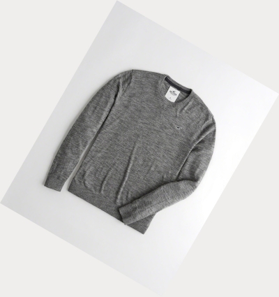 Grey Men's Hollister Lightweight Crewneck Sweaters | UK-276MFLT