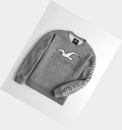 Grey Men's Hollister Logo Crewneck Sweatshirts | UK-840XRBU