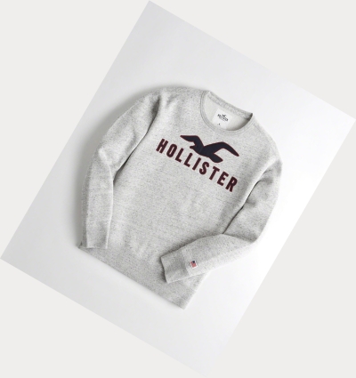 Grey Men's Hollister Logo Graphic Crewneck Sweatshirts | UK-041FDSY