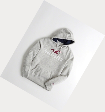 Grey Men's Hollister Logo Graphic Hoodie | UK-435XJQV