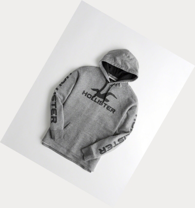 Grey Men's Hollister Print Logo Graphic Hoodie | UK-614MGBE