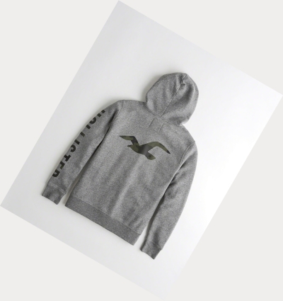 Grey Men's Hollister Print Logo Hoodie | UK-692SLIJ