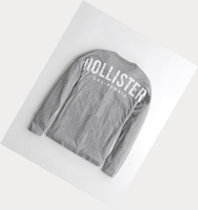 Grey Men's Hollister Print Logo Long Sleeve | UK-409CFGK