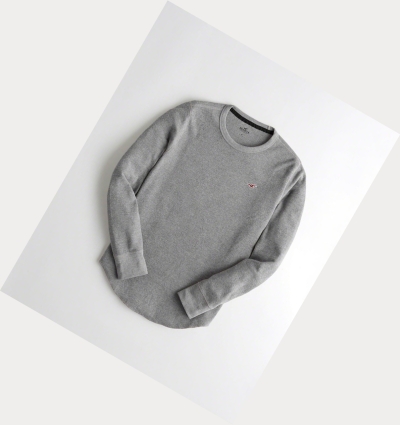 Grey Men's Hollister Waffle Curved Hem Long Sleeve | UK-960ENXZ