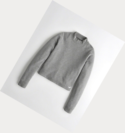 Grey Women's Hollister Boxy Mockneck Sweatshirts | UK-367NRZG