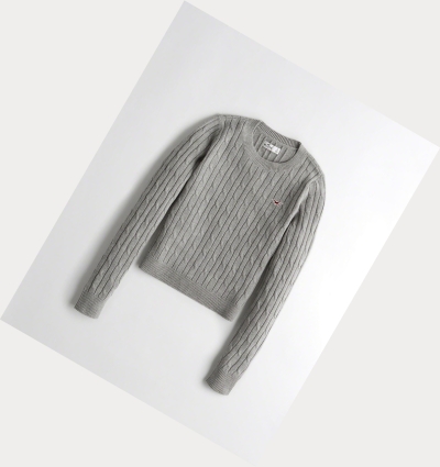 Grey Women's Hollister Cable Crewneck Sweaters | UK-475YGJB