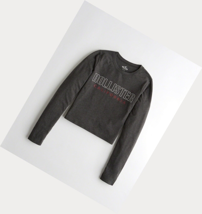 Grey Women's Hollister Crop Long Sleeve | UK-340HXDC