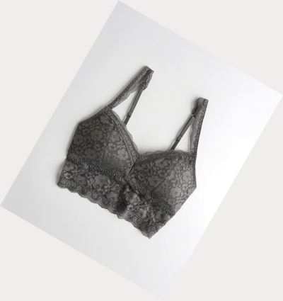 Grey Women's Hollister Lace Longline With Removable Pads Bras | UK-864HAWD