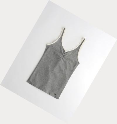 Grey Women's Hollister Lace-Trim V-Neck Cami Tanks | UK-287YZLS