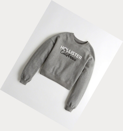 Grey Women's Hollister Logo Crewneck Sweatshirts | UK-078LXCD