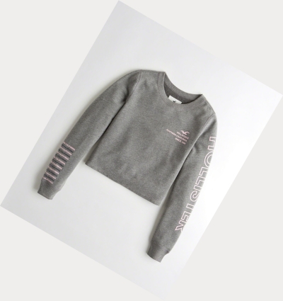 Grey Women's Hollister Logo Crop Crewneck Sweatshirts | UK-106ORJG