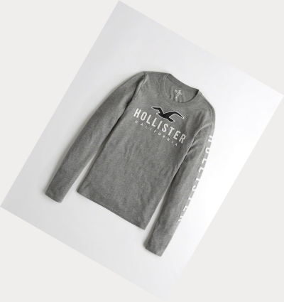 Grey Women's Hollister Logo Long Sleeve | UK-792HYPD