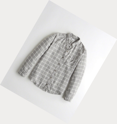 Grey Women's Hollister Plaid Long Sleeve | UK-703EUMD