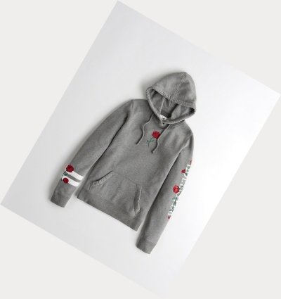 Grey Women's Hollister Rose Embroidered Hoodie | UK-897CPHE