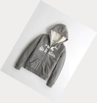 Grey Women's Hollister Sherpa-Lined Full-Zip Hoodie | UK-503UBLP