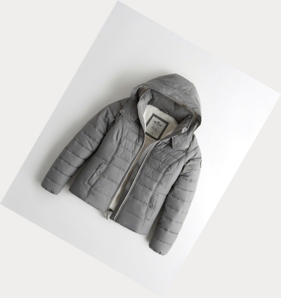 Grey Women's Hollister Sherpa-Lined Puffers | UK-617WULI