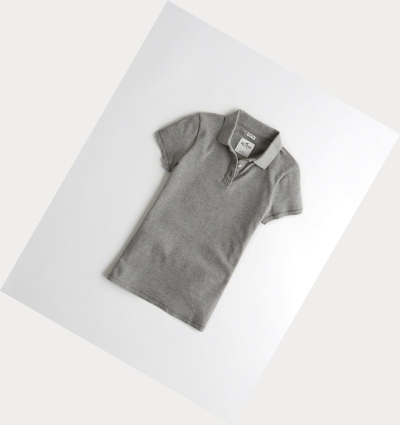 Grey Women's Hollister Slim Knit Polo Shirts | UK-431ZQTU