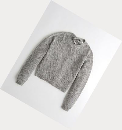 Grey Women's Hollister Textured Crewneck Sweaters | UK-418CNUI