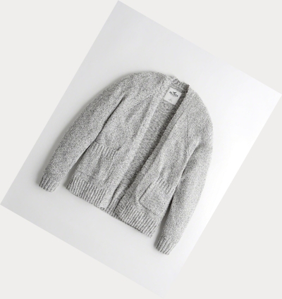 Grey Women's Hollister Textured Oversized Cardigan Sweaters | UK-207LGTY