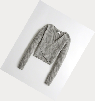 Grey Women's Hollister Wrap-Front Sweaters | UK-397SLTK