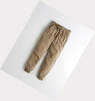 Khaki Women's Hollister Paper-Bag High-Rise Twill Pants | UK-769IRJS