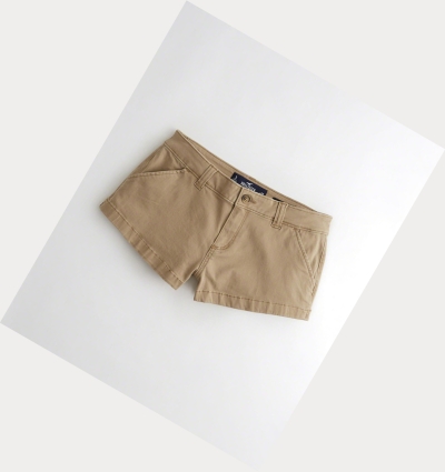 Khaki Women's Hollister Stretch Low-Rise Twill Chino Shorts | UK-615XWZO