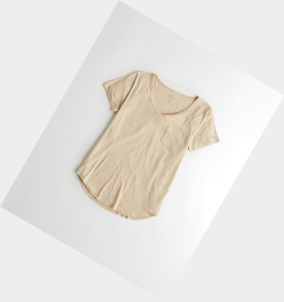 Light Brown Women's Hollister Must-Have Easy Short Sleeve | UK-317EINQ