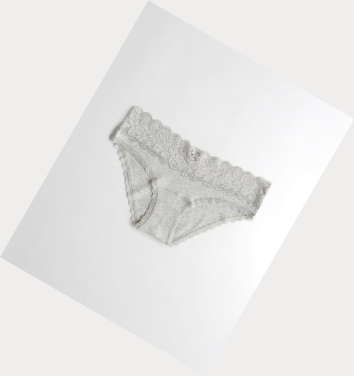 Light Grey Women's Hollister Lace-Trim Cotton Bikini Underwear | UK-640RZNY