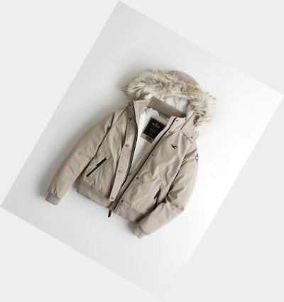 Light Khaki Women's Hollister Cozy-Lined Bomber Jackets | UK-756DGZC