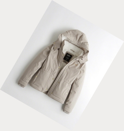 Light Khaki Women's Hollister Sherpa-Lined Jackets | UK-150ABRT