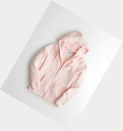 Light Pink Men's Hollister Full-Zip Icon Hoodie | UK-089KPFN