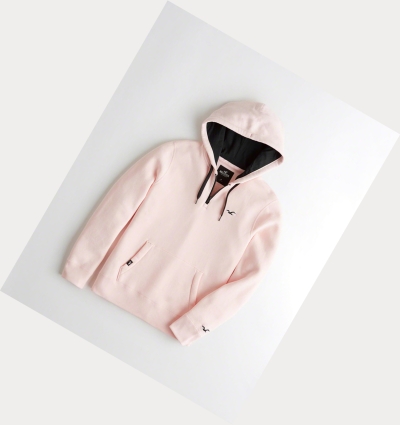 Light Pink Men's Hollister Half-Zip Hoodie | UK-346RXMA