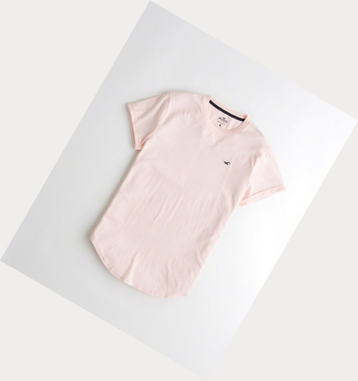 Light Pink Men's Hollister Must-Have Curved Hem Short Sleeve | UK-213BZVJ