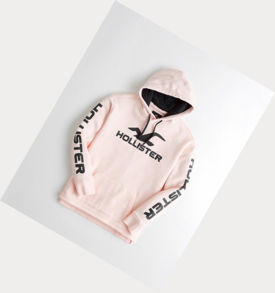 Light Pink Men's Hollister Print Logo Graphic Hoodie | UK-429YVEK