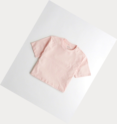 Light Pink Women's Hollister Crop Boyfriend Short Sleeve | UK-039DNIT