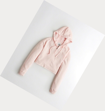 Light Pink Women's Hollister Crop Hoodie | UK-627QUFJ