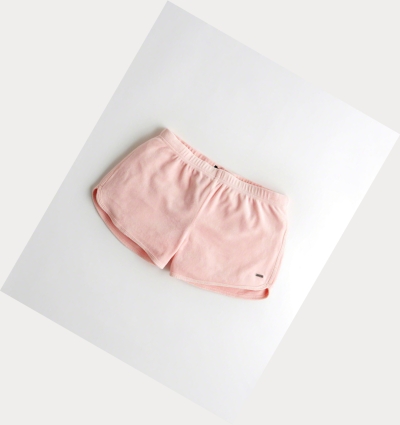 Light Pink Women's Hollister High-Rise Velvet Curved Hem Shorts | UK-916XRDT