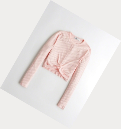 Light Pink Women's Hollister Knot-Front Crop Long Sleeve | UK-970NSPQ